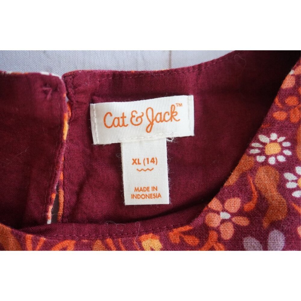 Cat & Jack Girl's Burgundy Floral Printed Dress - Size XL (14), NWT - Picture 5 of 9